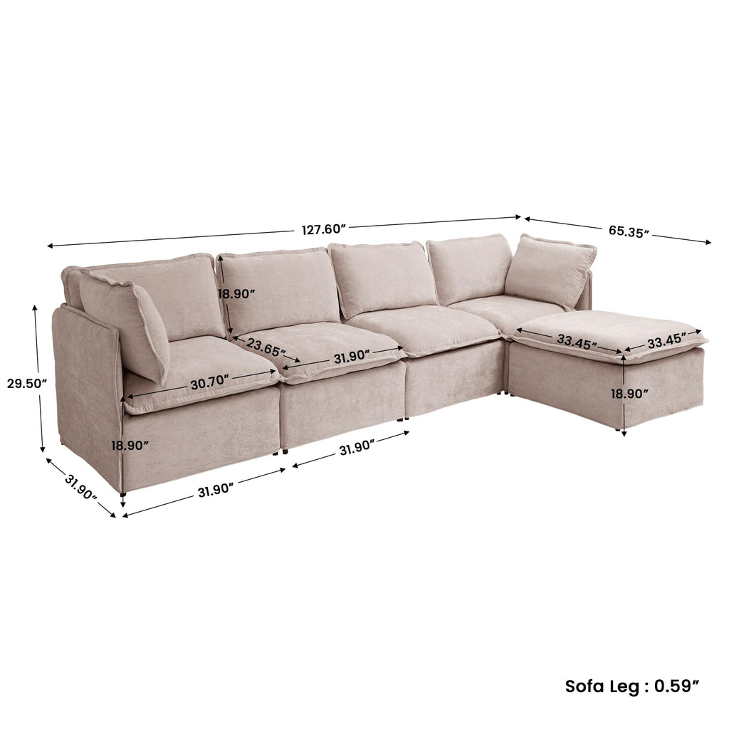 WJShome 5-Seater Cloud Modular Sofa Sectional Living Room Couch, Khaki