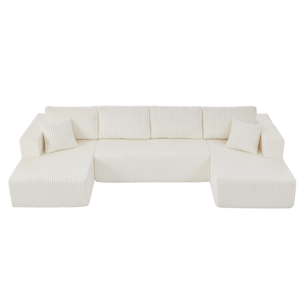 U-Shaped Modular Sectional Sofa with Corduroy Upholstery 132 in - Beige