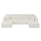U-Shaped Modular Sectional Sofa with Corduroy Upholstery 132 in - Beige