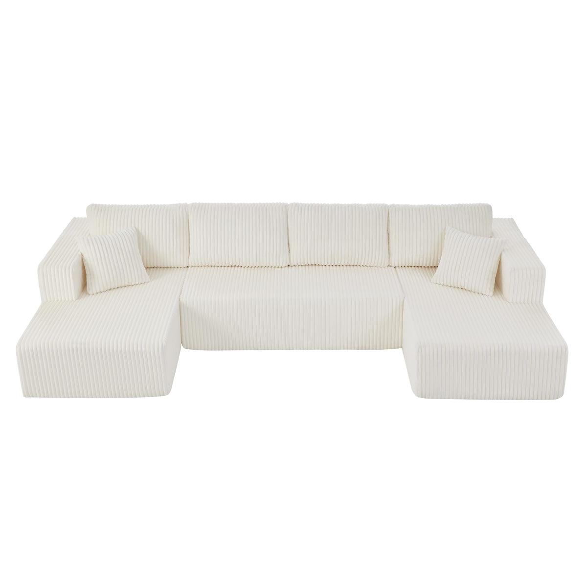 U-Shaped Modular Sectional Sofa with Corduroy Upholstery 132 in - Beige