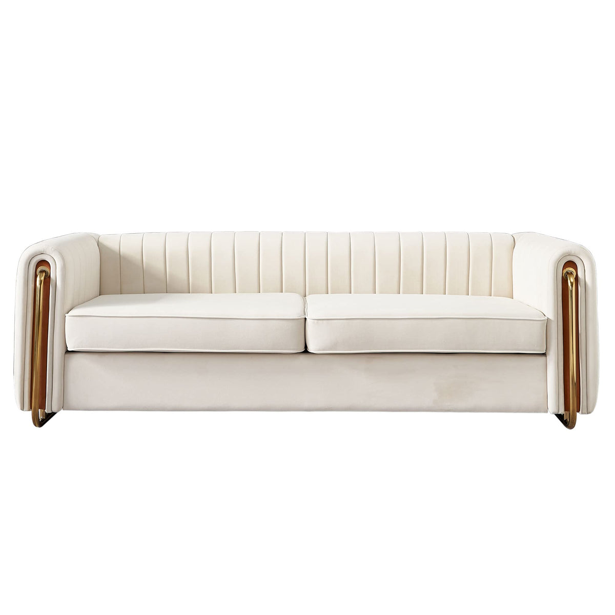 Velvet Couch, 84" Wide Mid-Century Modern Sofa Tufted Upholstered Loveseats Sofa with Golden Leg, 3 Seat Sofa Big Comfy Couch Sofas for Living Room Bedroom, Office (Orange)