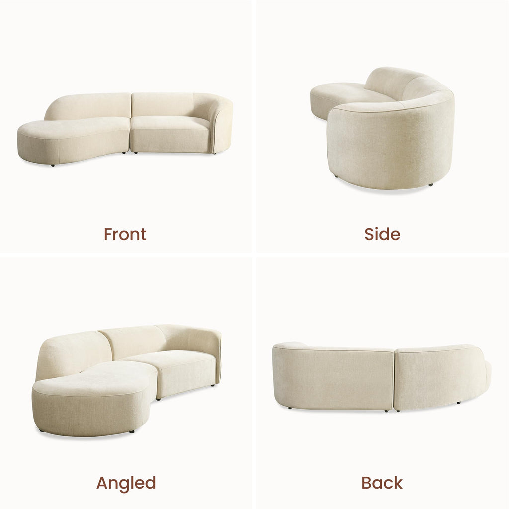 118" Left-Facing Chenille Sectional Sofa with Chaise, Modern Curved Cloud Couch, Deep Seat Upholstered Sofa with Solid Wood Frame, Organic Rounded Design for Living Room, Beige