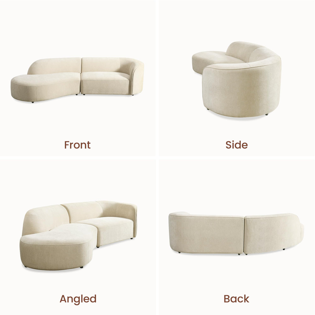118" Left-Facing Chenille Sectional Sofa with Chaise, Modern Curved Cloud Couch, Deep Seat Upholstered Sofa with Solid Wood Frame, Organic Rounded Design for Living Room, Beige