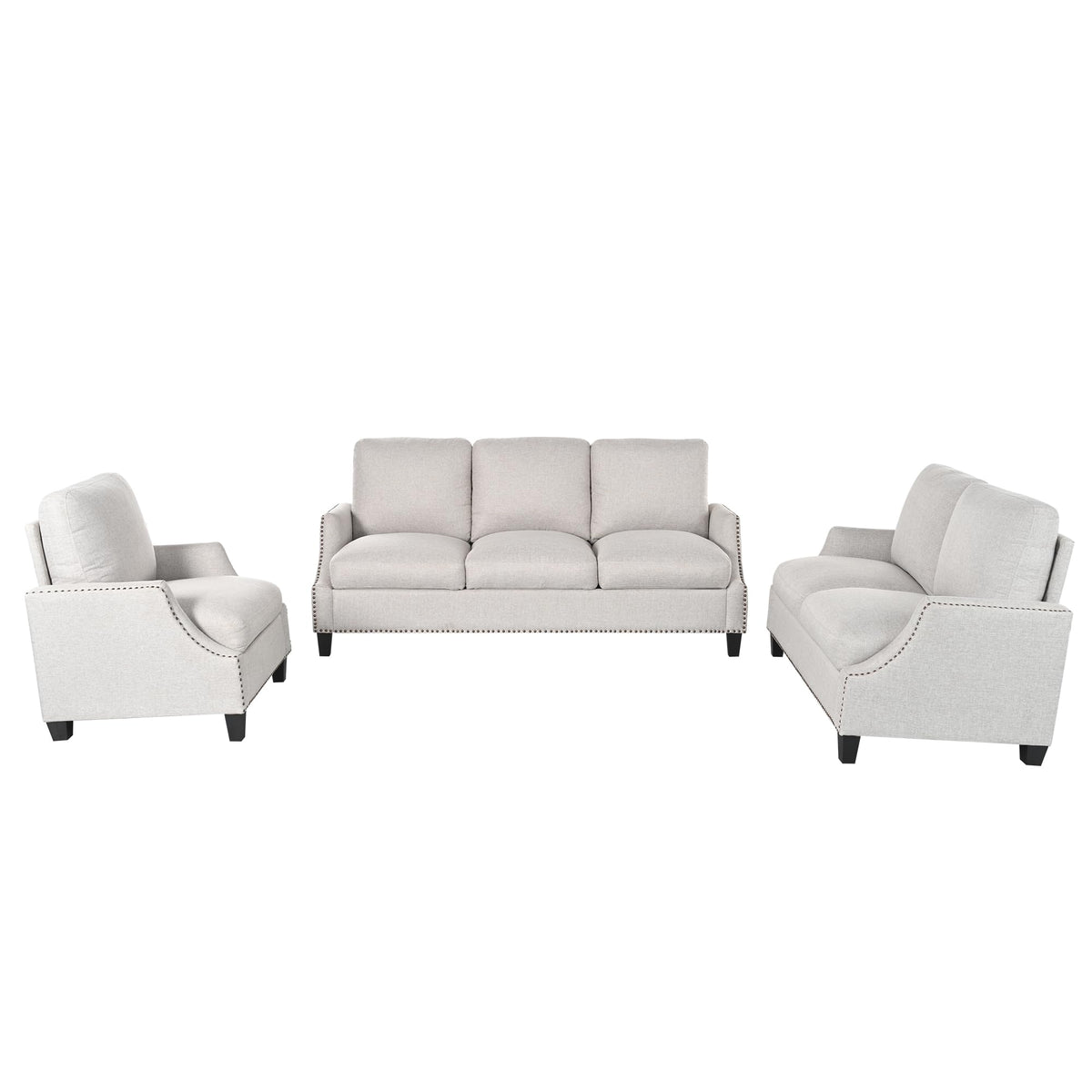 Tidyard Living Room Sofa Set, Sectional Couch with Loveseat&Armchair, Modern 3-Seater+2-Seater+Accent Chair Furniture for Apartment, Fabric Upholstery, Wooden Frame, Pocket Springs, Removable Covers