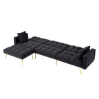 107in Sectional Sleeper Sofa with Split Back, Velvet, Golden Metal Legs, 5 Adjustable Positions, 2 Toss Pillows