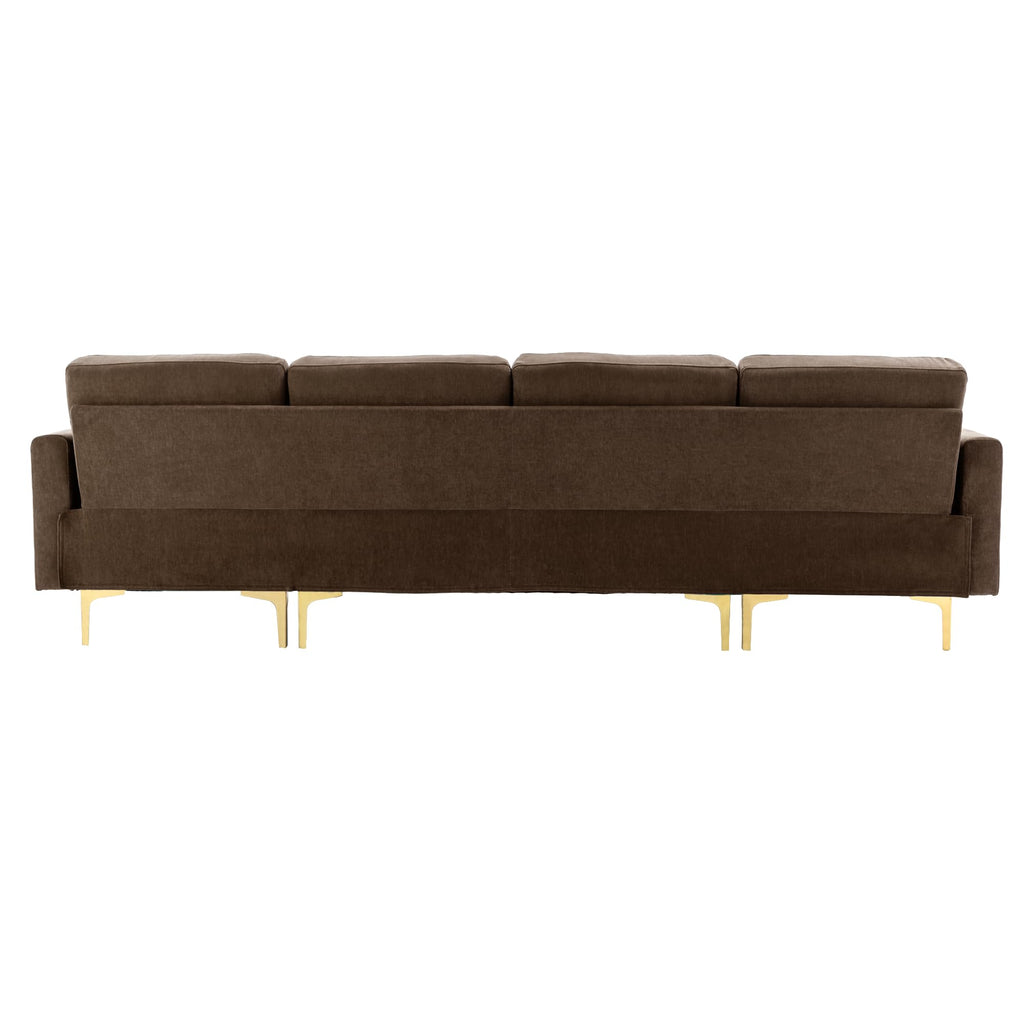 110.6" Velvet Sectional Sofa Couch with Chaise Lounge & Ottoman for Living Room, Modern Contemporary L-Shaped 4-Seat Tufted Sofa Couch for Apartment Office, Strong Metal Leg, Brown