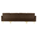 110.6" Velvet Sectional Sofa Couch with Chaise Lounge & Ottoman for Living Room, Modern Contemporary L-Shaped 4-Seat Tufted Sofa Couch for Apartment Office, Strong Metal Leg, Brown
