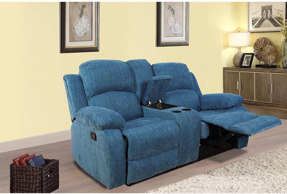 Bonded Leather Living Room Furniture Set Reclining Sofa Set Loveseat Furniture Sets in Living Room Sofa Recliners (3 Pieces, Blue Microfiber)