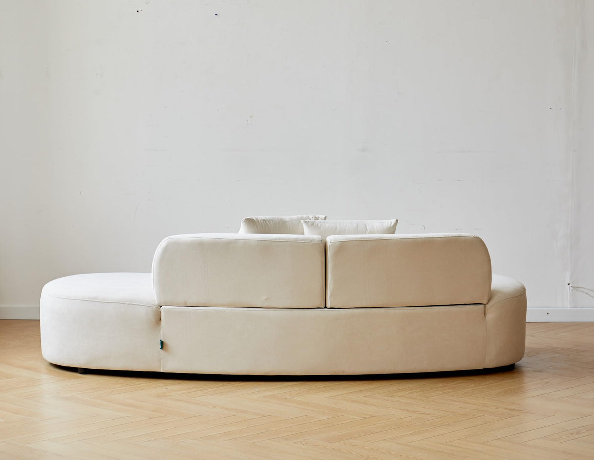 132" Curved Sofa with Throw Pillows, 6 Seater Luxury Velvet Couch with Half Moon Design and High-Density Foam, Ideal for Modern Living Room, Office & Apartment(Ivory)