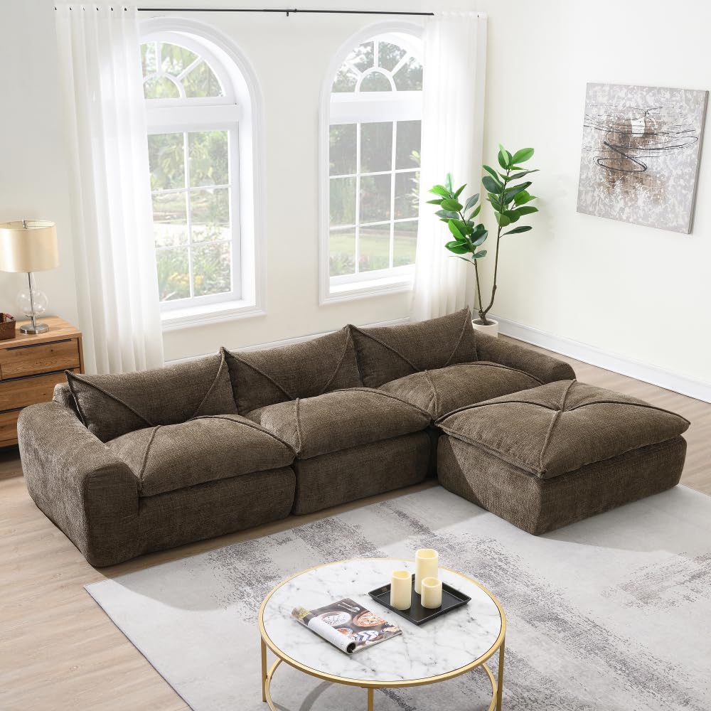[VIDEO]116'' Fully Compressed Sofa with High Density Foam, Integrated Backrest&Seat Cushion, Decorative Edging, Legless Design Without Frame, No Assembly Required, Free Combination, Particle Chenille
