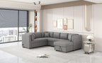 U-Shaped Sectional Sofa Bed with USB Ports, Power Sockets, Storage Chaise, and Pillows for Modern Living Room, Light Gray