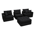 113" Oversized L-Shaped Modular Cloud Sofa Corduroy Upholstered Tufted Boneless Sectional with Deep Seat & Headrests, 4 PCS Compressed Boneless Couches with Movable Ottoman