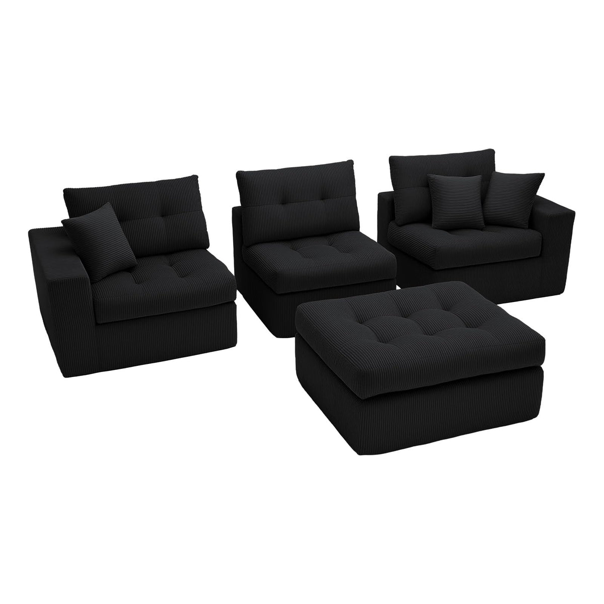 113" Oversized L-Shaped Modular Cloud Sofa Corduroy Upholstered Tufted Boneless Sectional with Deep Seat & Headrests, 4 PCS Compressed Boneless Couches with Movable Ottoman