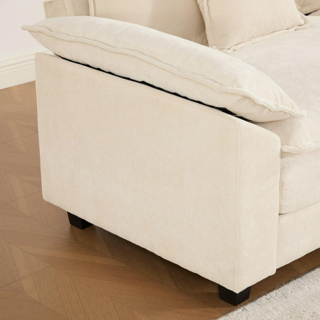 Wider Armrest 3 Seats Modern Sectional Couch Chenille Beige Cloud Comfort Living Room Bedroom Apartment Comfortable Home Decor