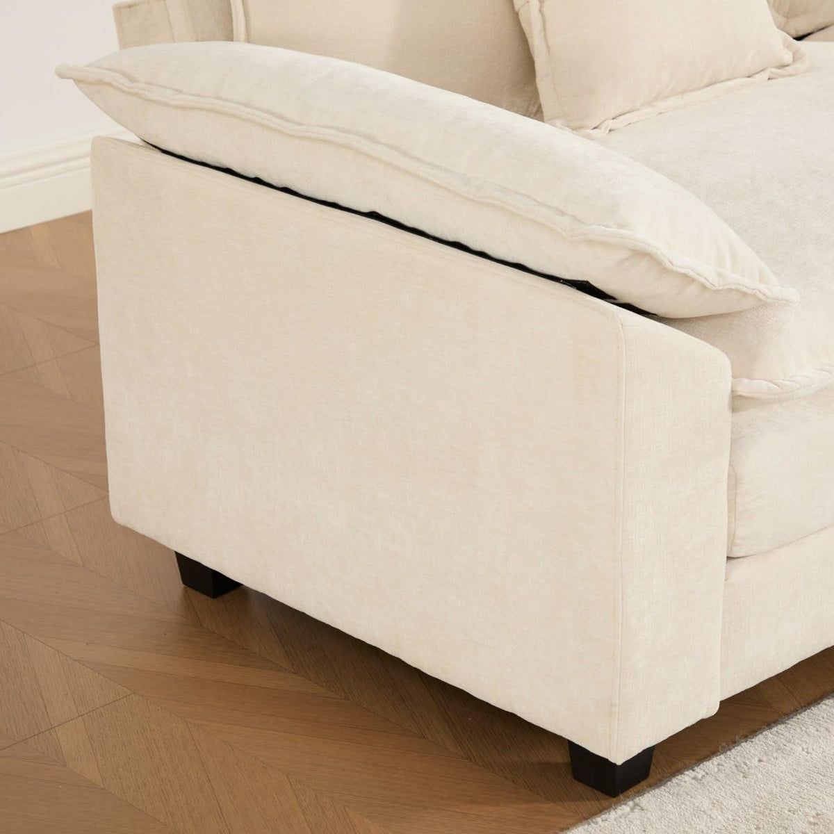 Wider Armrest 3 Seats Modern Sectional Couch Chenille Beige Cloud Comfort Living Room Bedroom Apartment Comfortable Home Decor