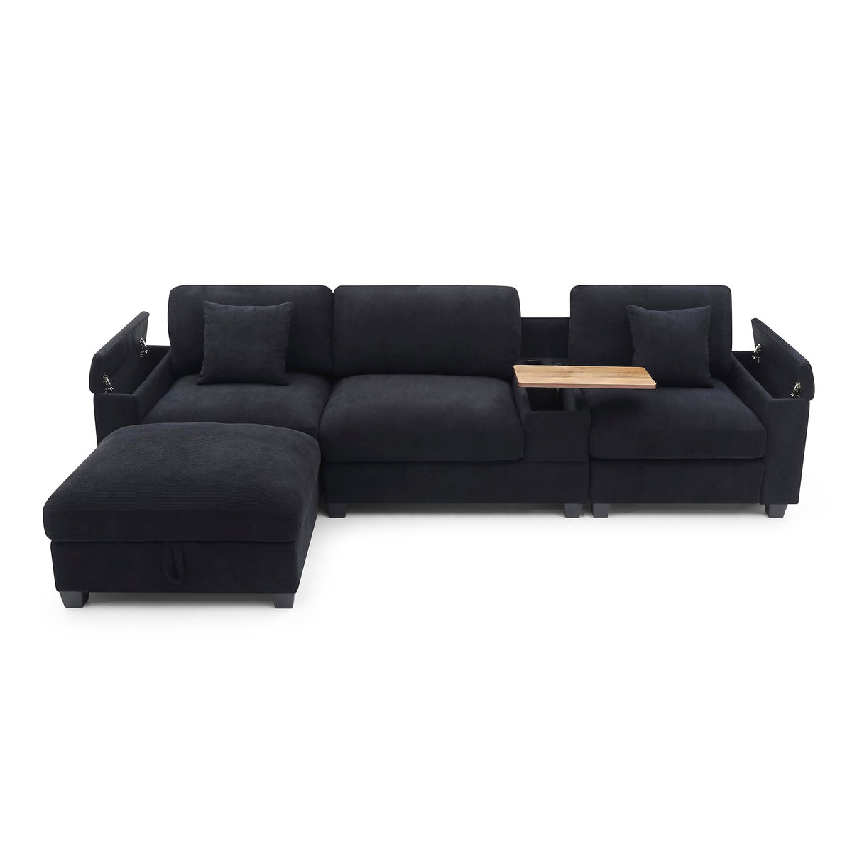 120.3" Sectional Sofa,L Shaped Oversized Couch,Comfy Cloud Couch Set with Drop Down Table,360 Degree Swivel Tray,Cup Holders,USB Charger,Storage Ottoman and Armrest,Wide Seat Sofa for Living Room