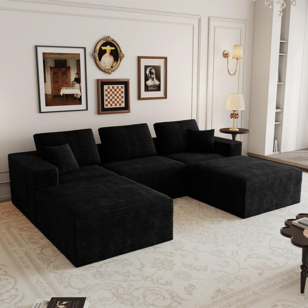 106.30 * 106.30" Modular sectional Sofa seat,Upholstered Compressed Couch for Living Room,Bedroom,Apartment,No Assembly Required,5 PC Free Combination (Black -)