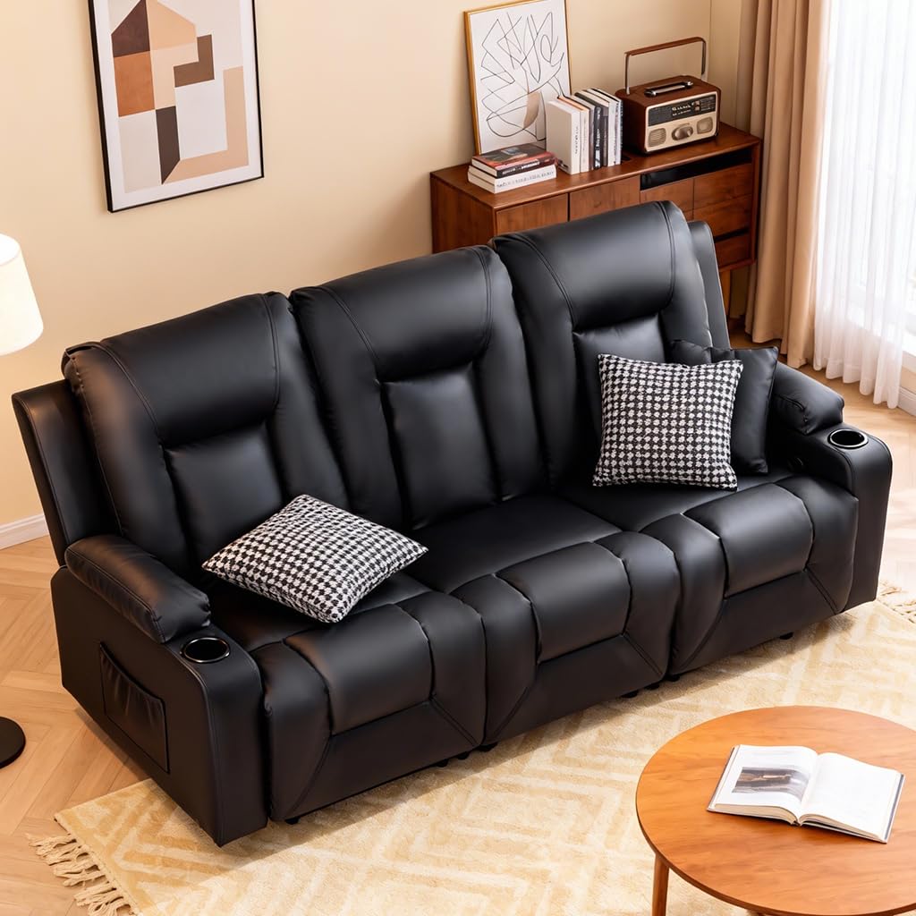 COMHOMA Living Room Furniture Set,Faux Leather Manual Recliner Sofa Sets