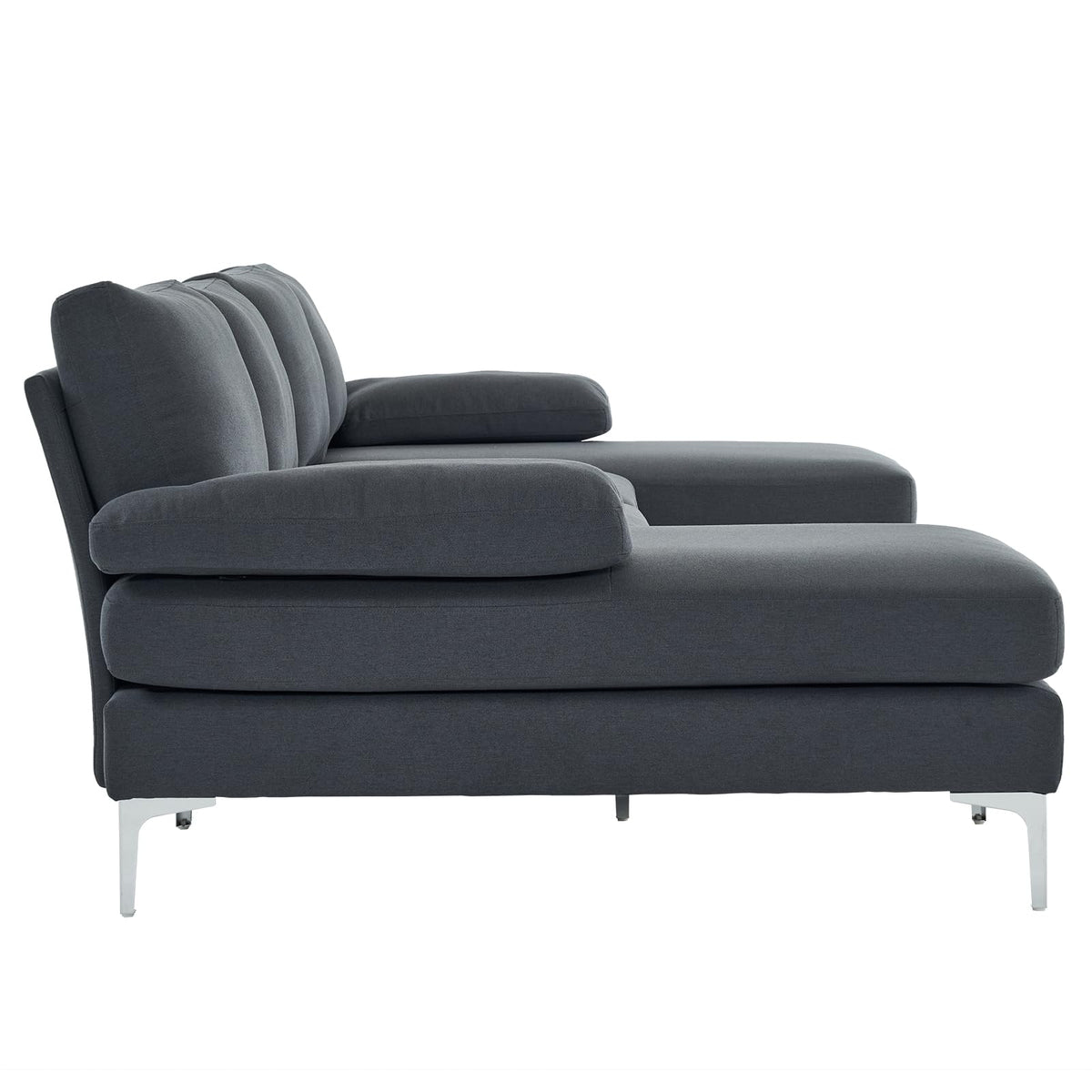 110" U-Shaped Sectional Sofa, 4-Seat Modular Couch with Double Chaise, Modern Linen Fabric Sofa for Living Room, Heavy Duty 1200lbs Capacity, Metal Legs, Dark Gray