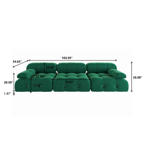 104" Bubble Couch Velvet Modular Sectional Sofa, Oversized L Shaped Couches for Living Room, Comfy Cloud Couch, 3-Seater Deep Seat Sofa Green