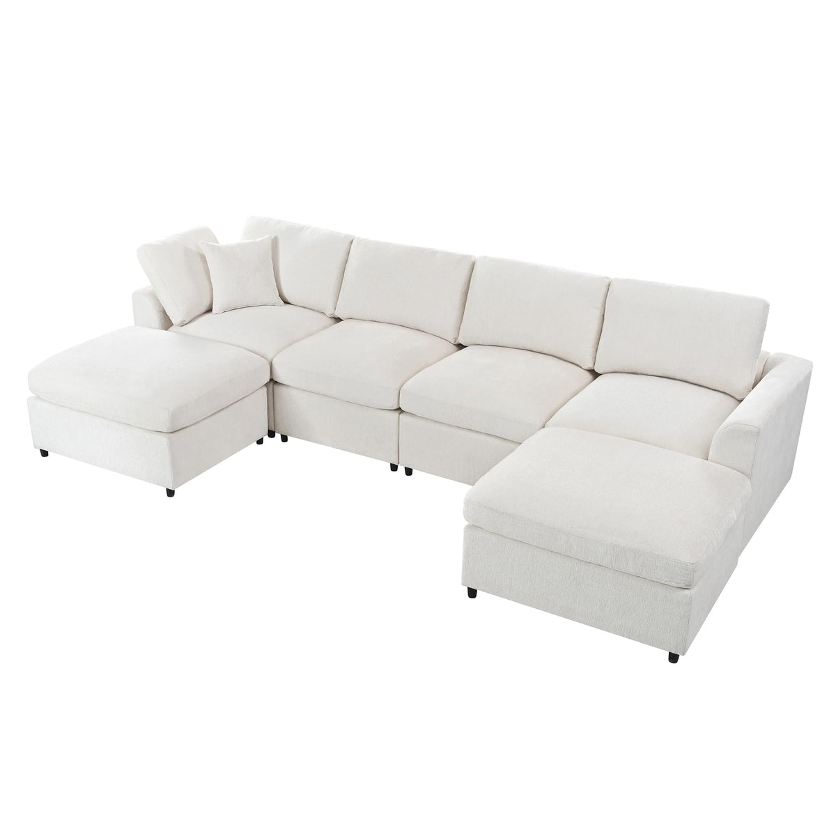 Virubi 130.3" 6-Seater Modular Sectional Sofa, Chenille Upholstered Couch with Solid Wood Frame, 2 Movable Ottomans, Includes 1 Throw Pillow, Deep Seat Modern Sofa Set for Living Room and Apartment