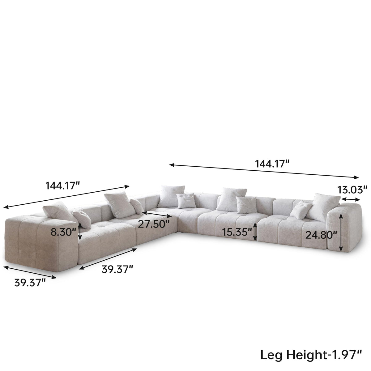 WJShome 144" Oversized Sectional Couches for Living Room,5 Seater Corner Couch Sleeper Sofa, Modern V Shaped Sofa with Deep Seat for Living Room,Spacious Space,White