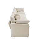 Upholstered 4 Seater Fabric Sofa with Comfortable Back Cushions, Seat Cushions and Pillows, Light Beige Corduroy Sofa, TM388
