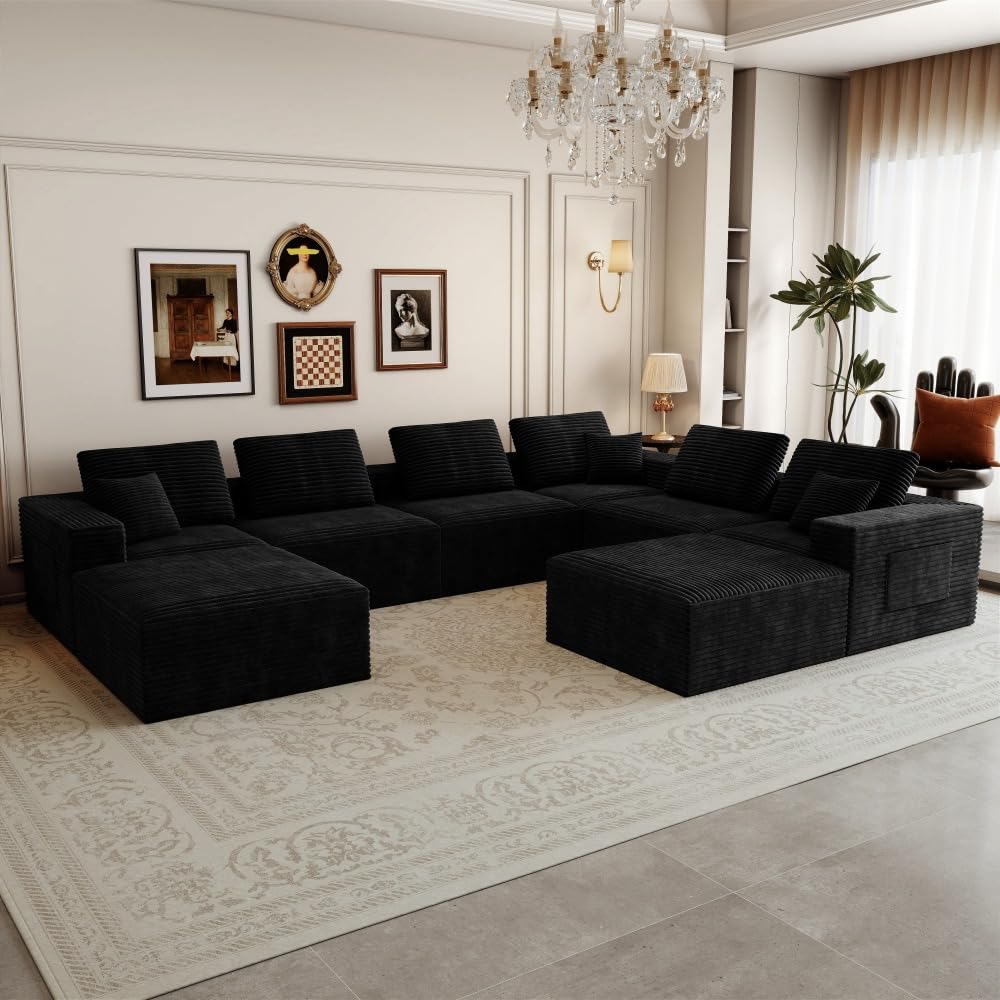 106.30 * 106.30" Modular sectional Sofa seat,Upholstered Compressed Couch for Living Room,Bedroom,Apartment,No Assembly Required,5 PC Free Combination (Black -)