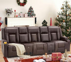 YODOLLA Reclining Loveseat Sofa with Dual Center Console, 4 Cup Holders, 2 Side Pockets, Manual Wall Hugger Recliner Couch for RV and Living Room, Faux Leather Brown