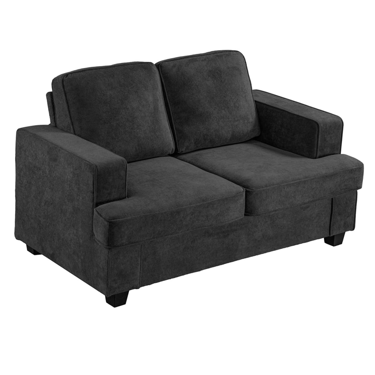 Velvet Loveseat, Comfortable 2 Seater Couch with Deep Seating and High Density Foam, Loose Back Cushions, Wide Arms, Livingfor Home, Apartment, Office, Black