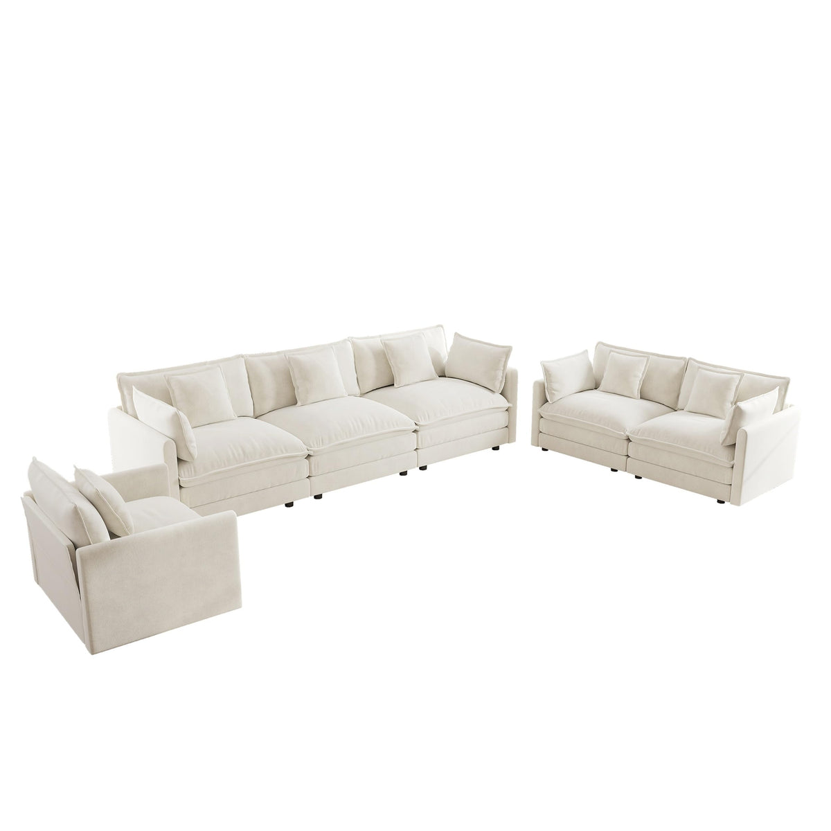 White Modular Sectional Sofa 3-Piece Set, Modern Deep Seat Chenille Couch, Loveseat, Single Sofa, Oversized Modular Couch for Living Room