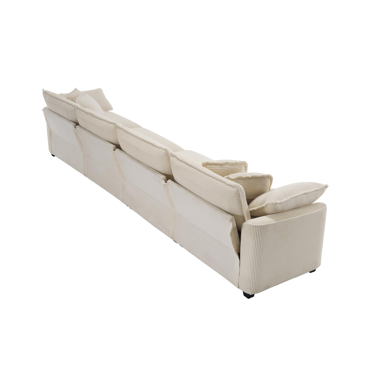 Upholstered 4 Seater Fabric Sofa with Comfortable Back Cushions, Seat Cushions and Pillows, Light Beige Corduroy Sofa, TM388