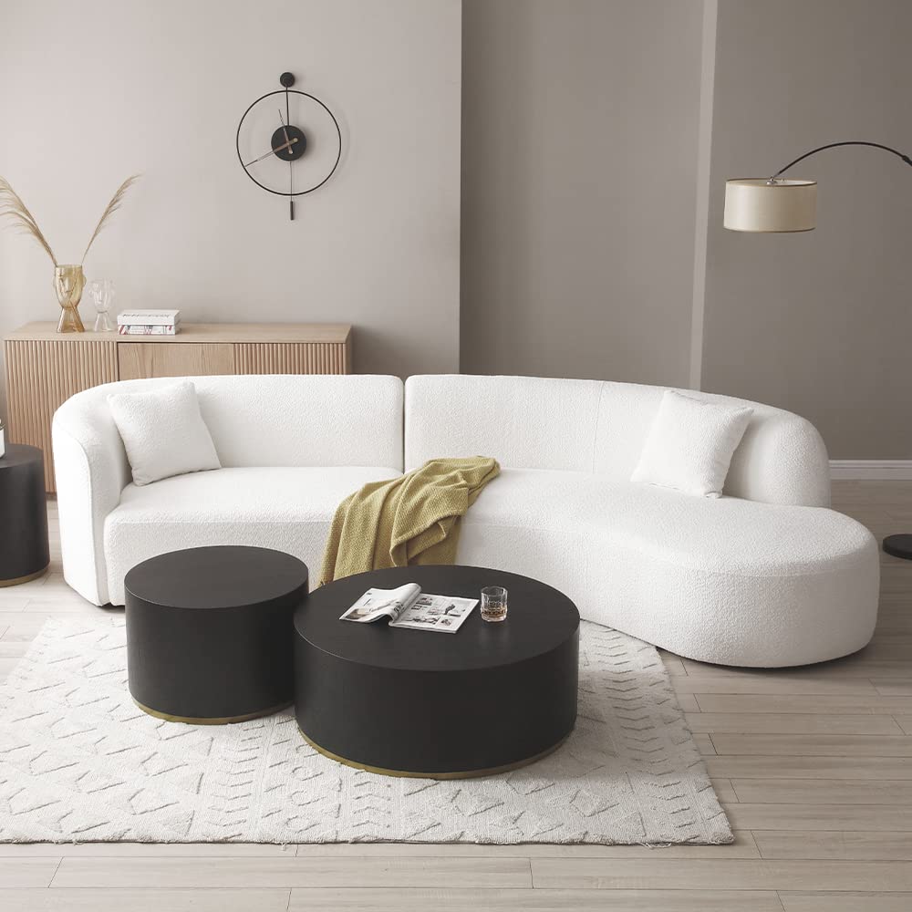 WILLIAMSPACE 126" Luxury Modern Style Curved Sofa, Upholstery Boucle Sofa Couch with 2 Pillows, Left Hand Facing Sectional Boucle Fabric Couch for Living Room (Left-Facing,Light Cream)