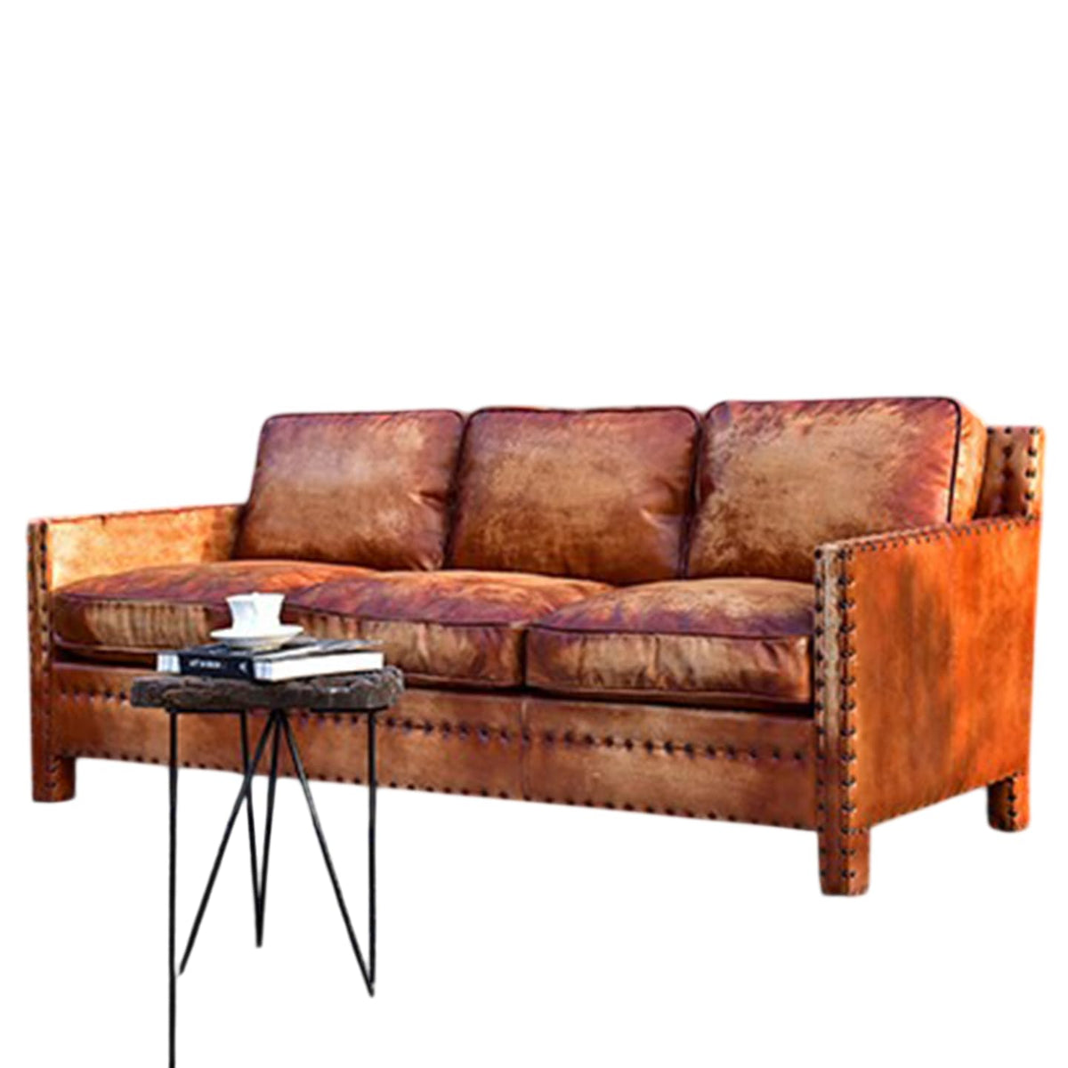 Vintage Leather Sofa 3 Seater Industrial Chesterfield Style Couch Mid Century Lounge Sofa for Living Room Office Hotel Lobby