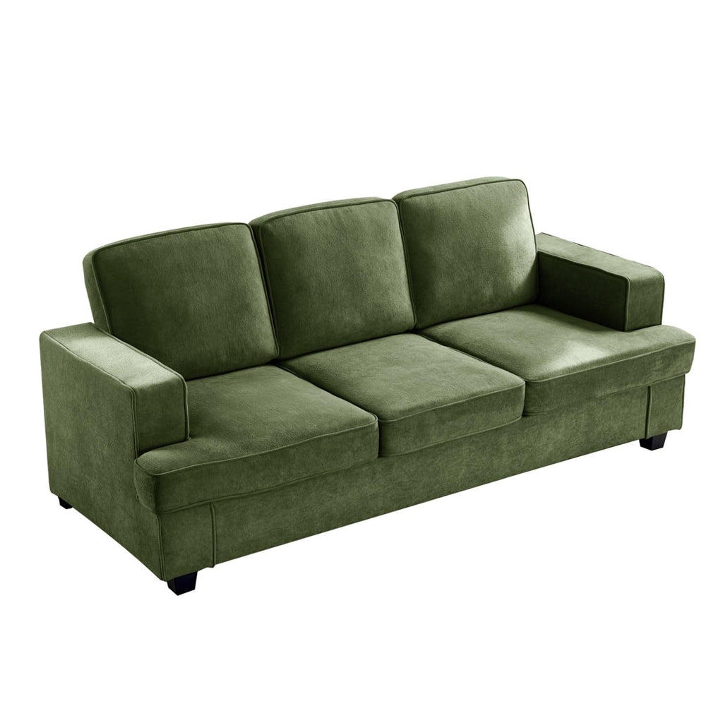 Velvet Sofa, Comfortable 3 Seater Couch with Deep Seating and High Density Foam, Loose Back Cushions, Wide Arms, Livingfor Home, Apartment, Office, Green