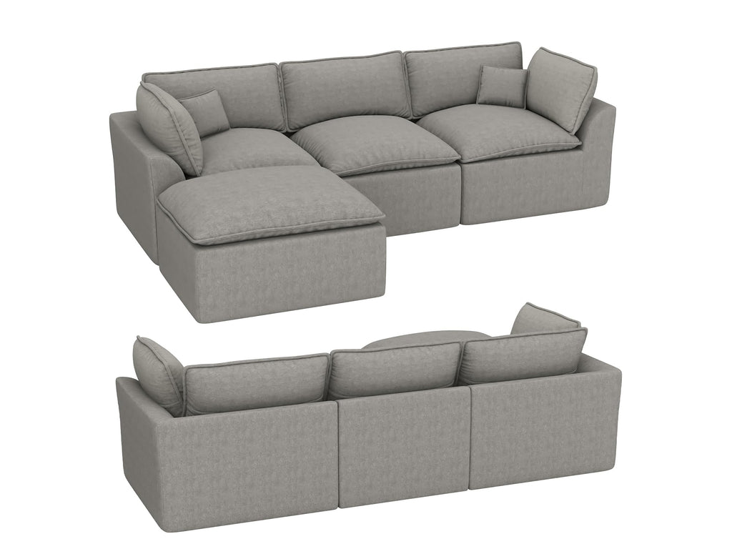 108" Corduroy Modular Sectional Sofa with Ottoman, Boneless Cloud Couch for Living Room, Convertible L-Shape Extra Deep Seat Floor Sofa, Dark Grey