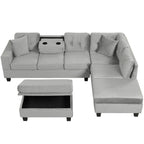 Velvet Sectional Sofa with Storage Ottoman Reversible Chaise L Shape Couch Modern Upholstered Sofa with Rivet Trim Pocket Spring Cushions Living Room Furniture 105.1" D 75.2" W, Gray