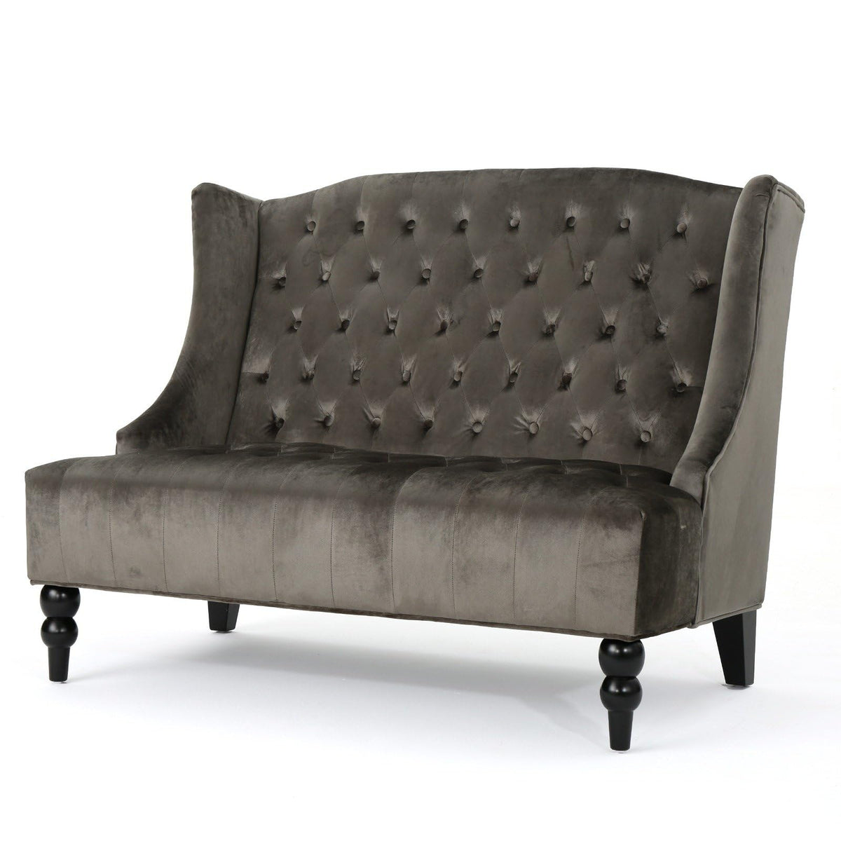 Velvet Loveseat Sofa, 2-Seat Tufted Wingback Couch with Diamond Button Tufting and Turned Legs, Modern Glam Accent Seating for Living Room, Foyer, Entryway, Wine RED