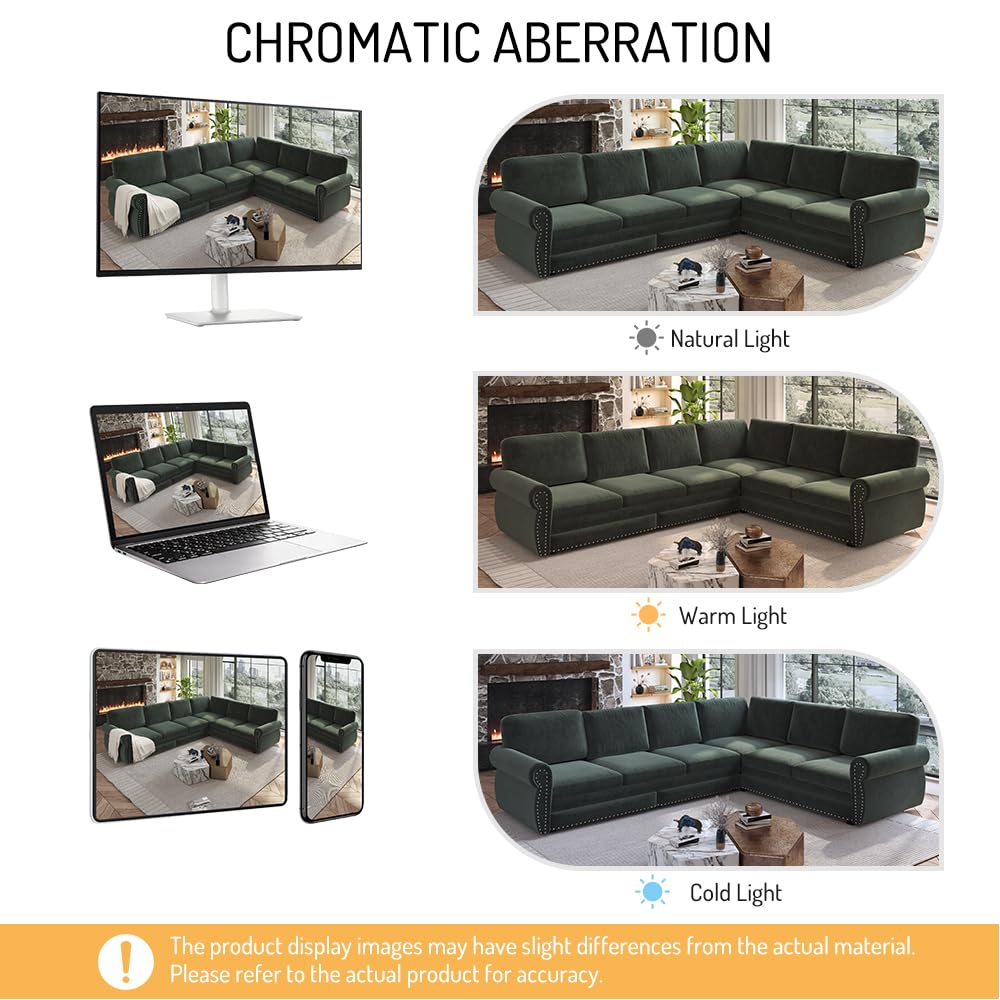 118" Sleeper Sofa Bed, Sectional Couches for Living Room/Apartment, Chenille L Shaped Couch with Pull Out Couch Bed, Convertible Sectional Sofa with Rolled Arm & Nailhead Trim, Green