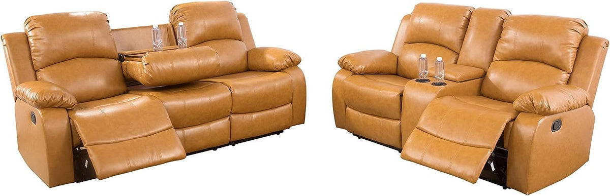 Bonded Leather Living Room Furniture Set Reclining Sofa Set Loveseat Furniture Sets in Living Room Sofa Recliners (3 Pieces, Blue Microfiber)
