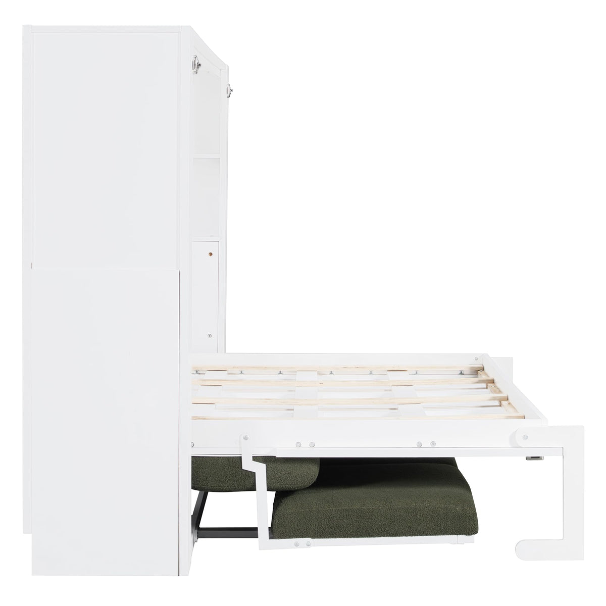 Wood Murphy Bed with Sofa, 4 Storage Shelves and USB Charging Station