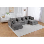 129.8" Width Cloud Couch Oversized Modular Sectional Sofa True Relax Comfy Couches Wide Deep Seat Sofas for Living Room Furniture Sets, Waffle Fabric,4Seat with 2Ottoman