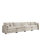 Upholstered 4 Seater Fabric Sofa with Comfortable Back Cushions, Seat Cushions and Pillows, Light Beige Corduroy Sofa, TM388
