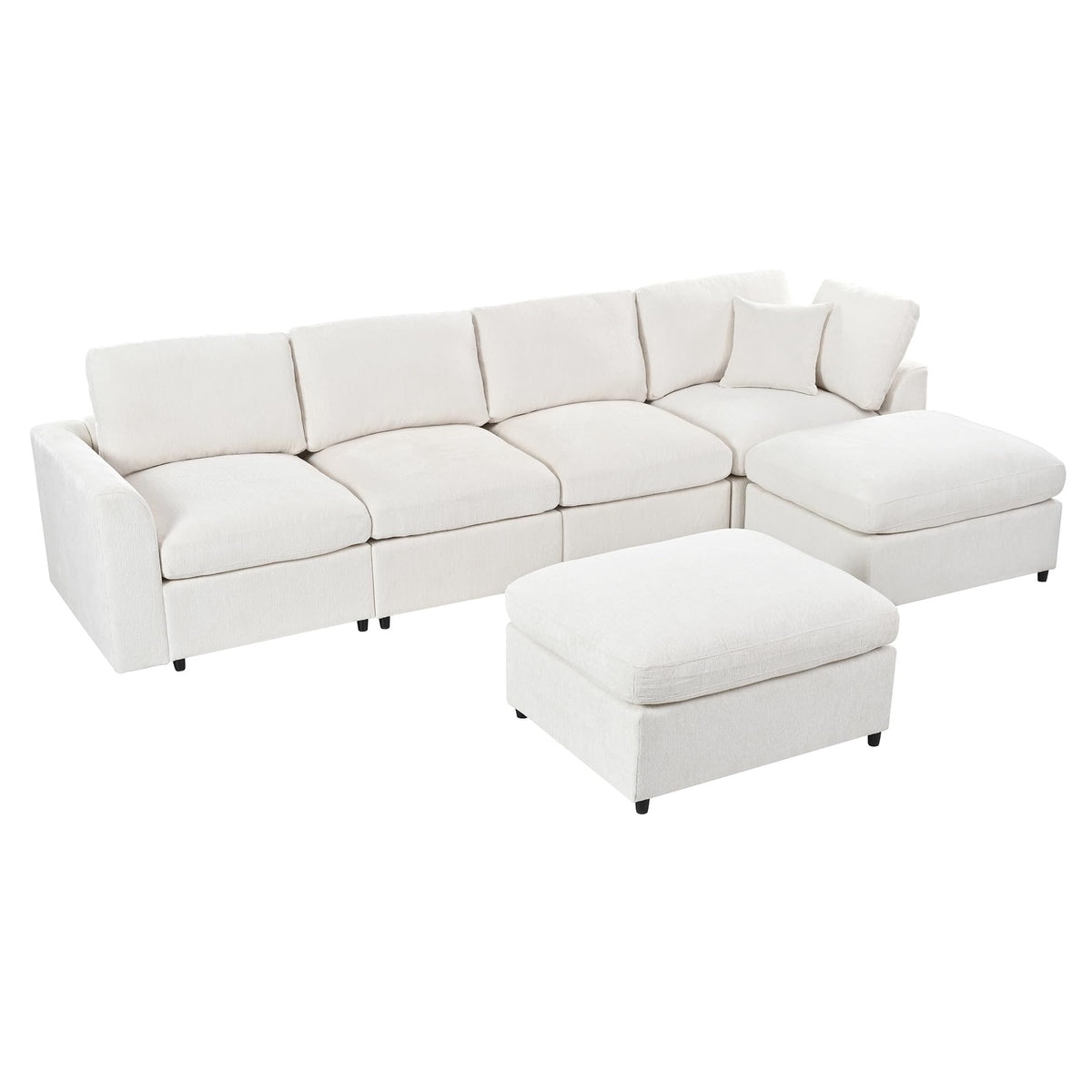 Virubi 130.3" 6-Seater Modular Sectional Sofa, Chenille Upholstered Couch with Solid Wood Frame, 2 Movable Ottomans, Includes 1 Throw Pillow, Deep Seat Modern Sofa Set for Living Room and Apartment