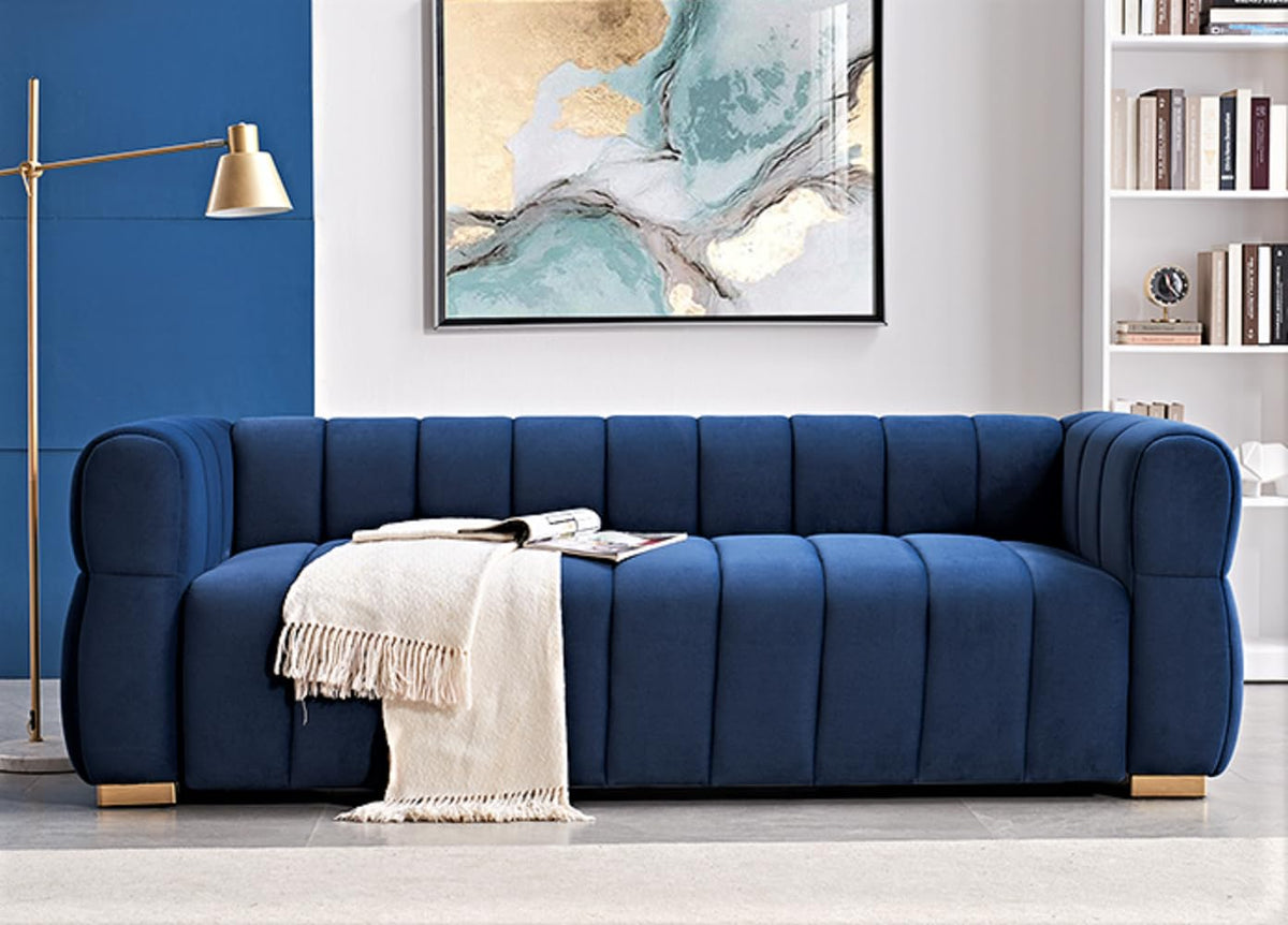 Velvet Sofa with Tufted Low Back Design, 3 Seater Couch for Living Rooms, 89 Inch Wide, Easy Assembly