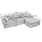 113" Oversized L-Shaped Modular Cloud Sofa Corduroy Upholstered Tufted Boneless Sectional with Deep Seat & Headrests, 4 PCS Compressed Boneless Couches with Movable Ottoman