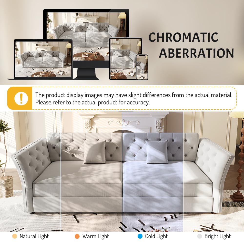 Velvet Pull Out Sofa Bed, Convertible Sleeper Sofa with Deep Seat, Handmade Tufted Back and 2 Pillows, Compact Couch Bed for Small Living Room, Apartment (Light Grey, 100")