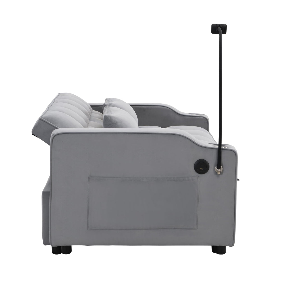 Tidyard Modern Velvet Loveseat Futon Sofa with Pullout Bed & Adjustable Reclining Backrest, 3-in-1 Convertible Sleeper Couch with Pillows, Pockets, USB Ports for Living Room, Small Space Apartment