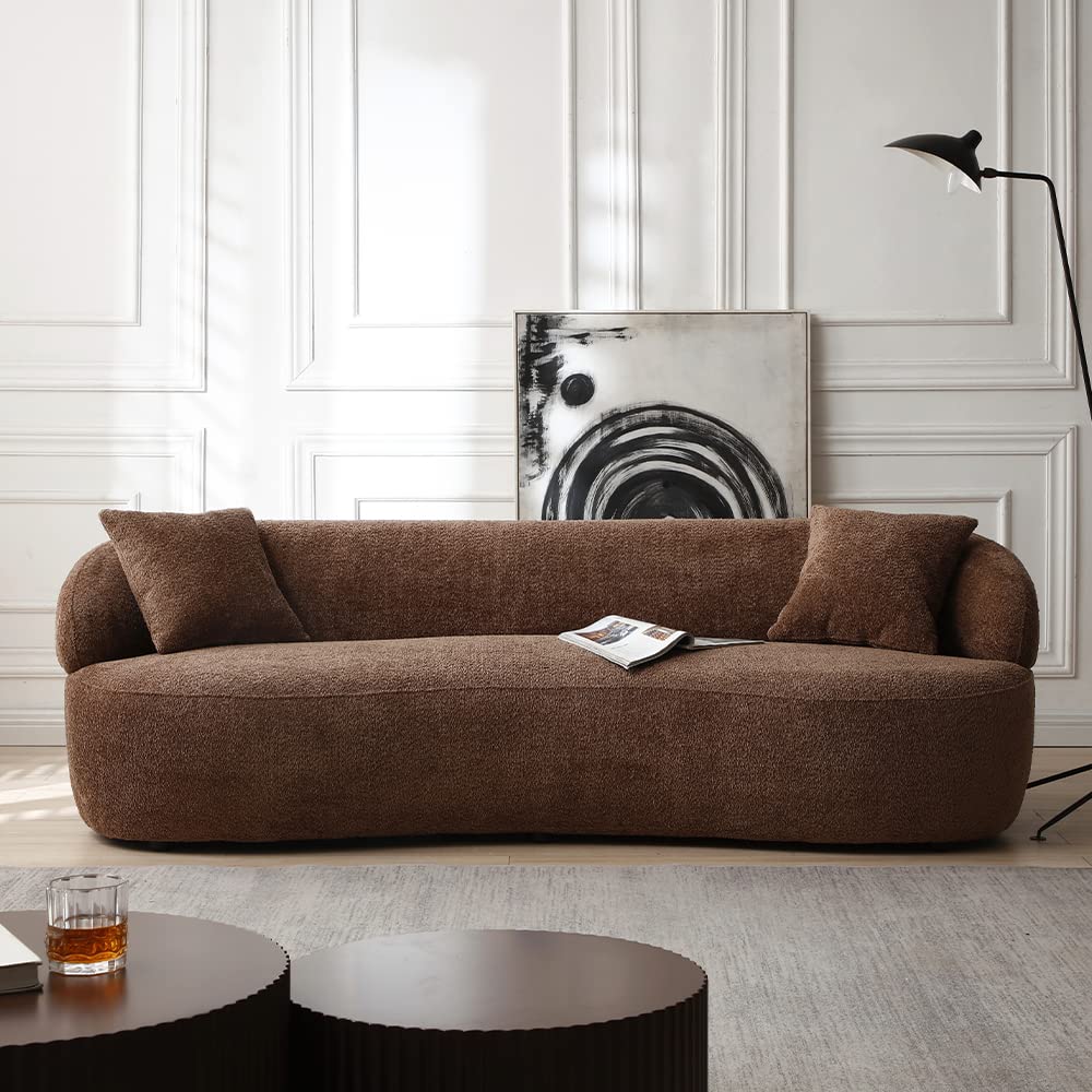 102'' 5-Seater Boucle Sofa Modern Sectional Half Moon Leisure Couch Curved Sofa Teddy Fleece Fabric (White)