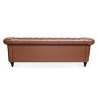 Tidyard 84.6? Brown PU Leather Rolled Arm Chesterfield Three Seater Sofa, Staggered Tufting, Solid Wood Frame, Pocket Spring Cushion, Birch Legs, 660 lbs Capacity